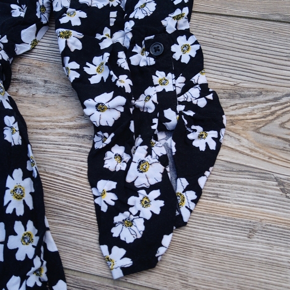 Flower Print Pattern Button Down Front Tie Back Blouse Top - Picture 4 of 12